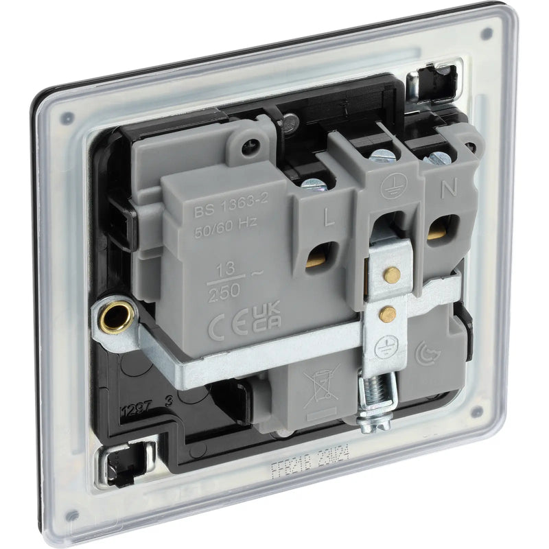 BG Electrical Flatplate Screwless Matt Black - Single switched, double pole