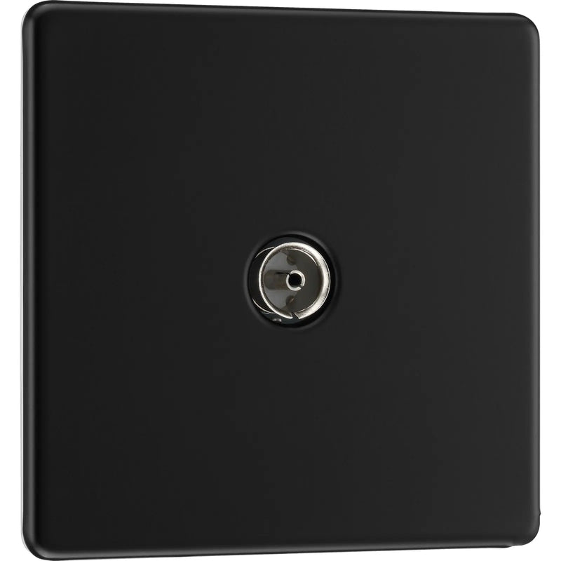 BG Electrical Flatplate Screwless Matt Black - Single, co-axial