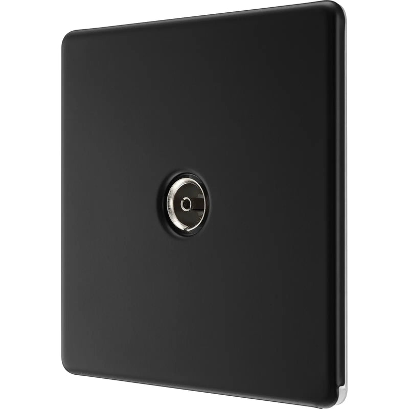 BG Electrical Flatplate Screwless Matt Black - Single, co-axial