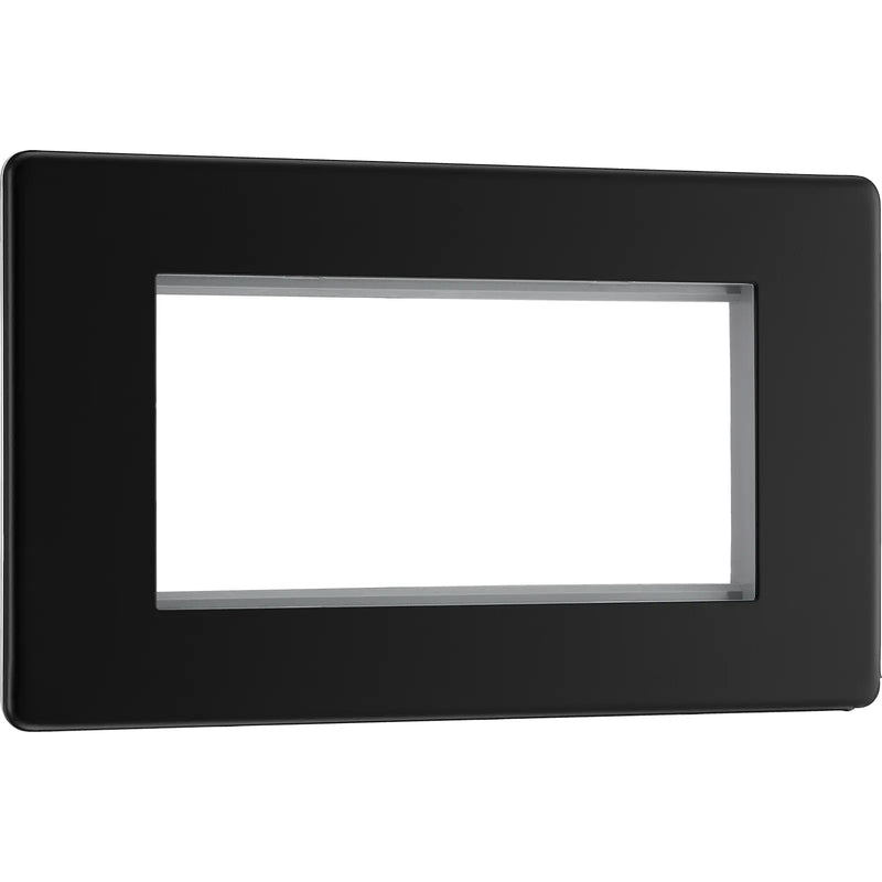 BG Electrical Flatplate Screwless Matt Black - 4 module - rectangular