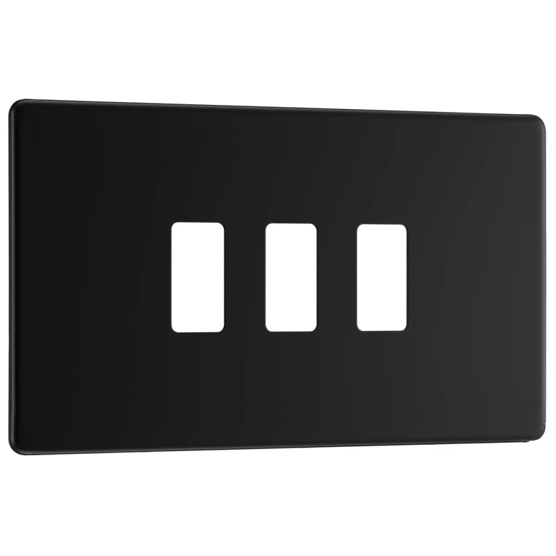 BG Electrical Flatplate Screwless Matt Black - 3 module - rectangular