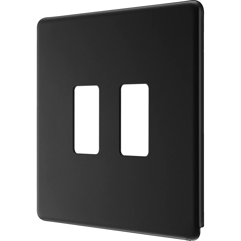 BG Electrical Flatplate Screwless Matt Black - 2 module - square