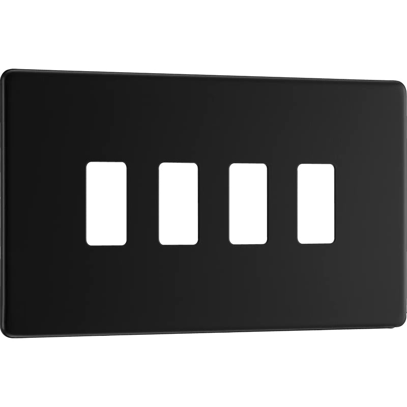 BG Electrical Flatplate Screwless Matt Black - 4 module - rectangular