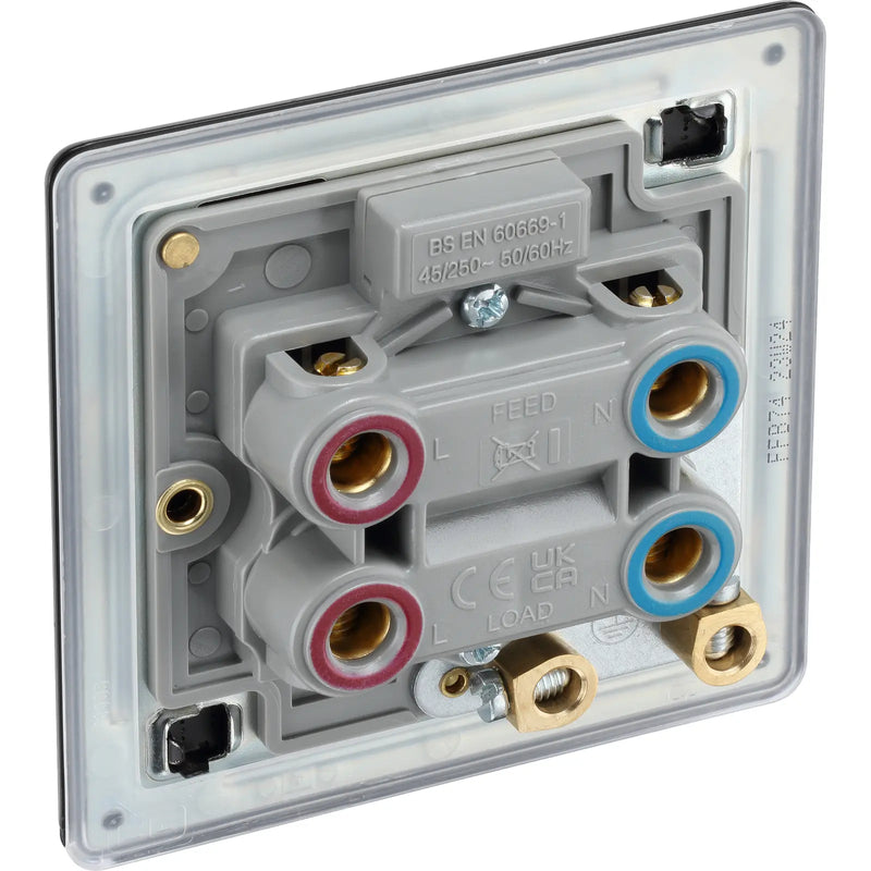 BG Electrical Flatplate Screwless Matt Black - 45A, double pole, single plate, with indicator