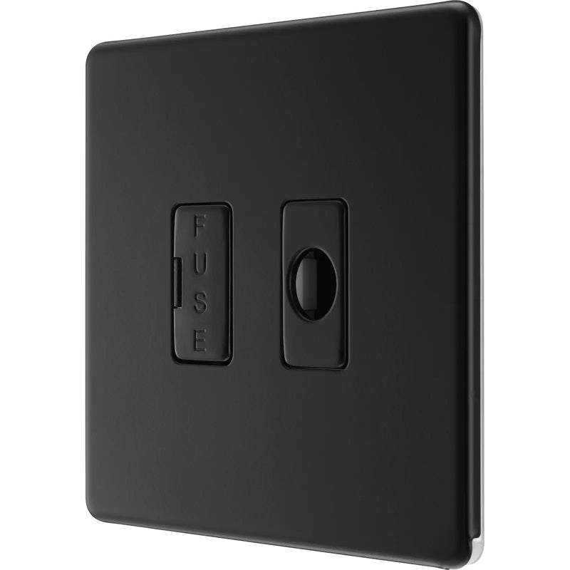 BG Electrical Flatplate Screwless Matt Black - Unswitched and fused with flex outlet