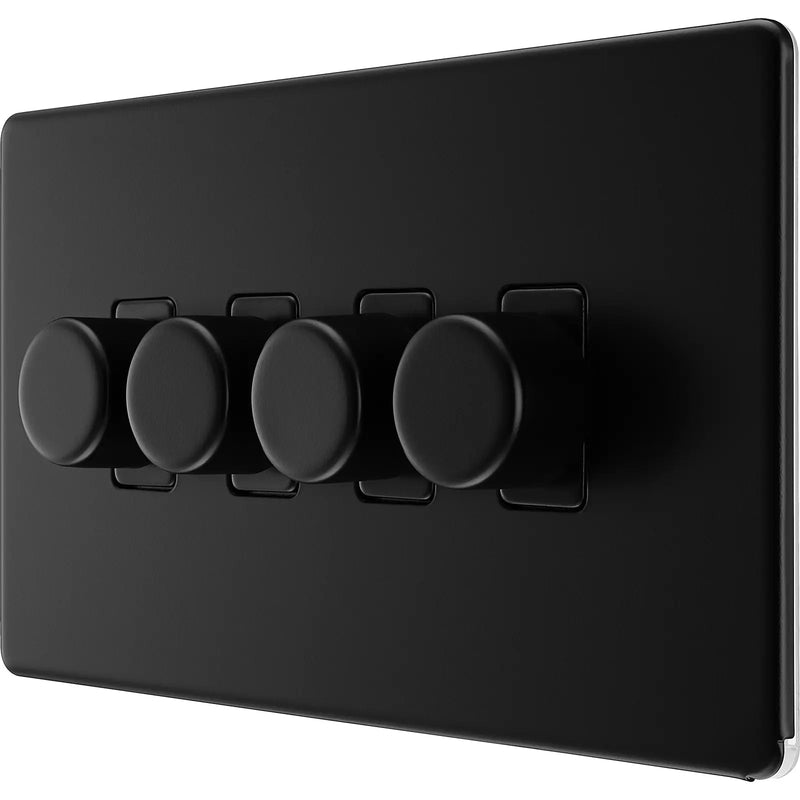 BG Electrical Flatplate Screwless Matt Black - Quadruple 2 way push 200W