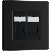 BG Electrical Flatplate Screwless Matt Black - Double, RJ45 telephone socket