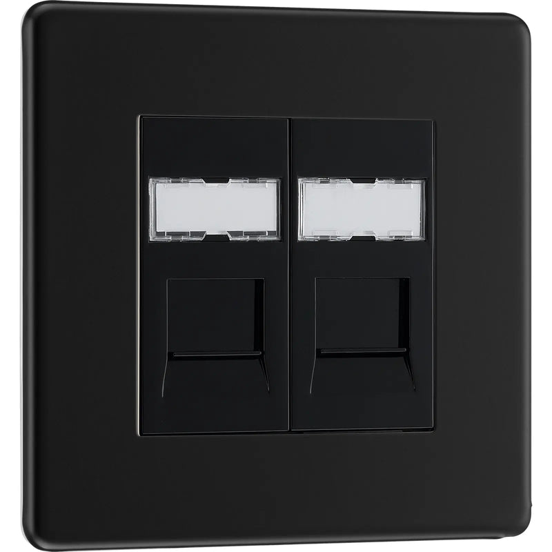 BG Electrical Flatplate Screwless Matt Black - Double, RJ45 telephone socket