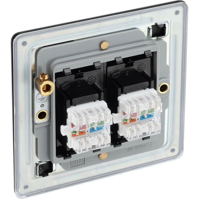 BG Electrical Flatplate Screwless Matt Black - Double, RJ45 telephone socket