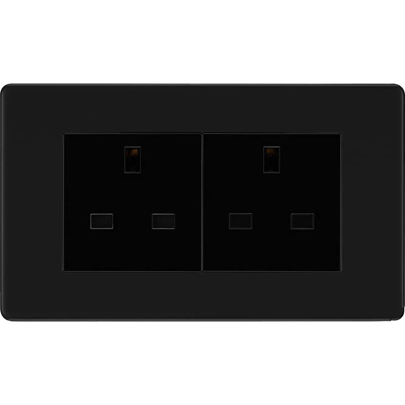 BG Electrical Flatplate Screwless Matt Black - Double unswitched