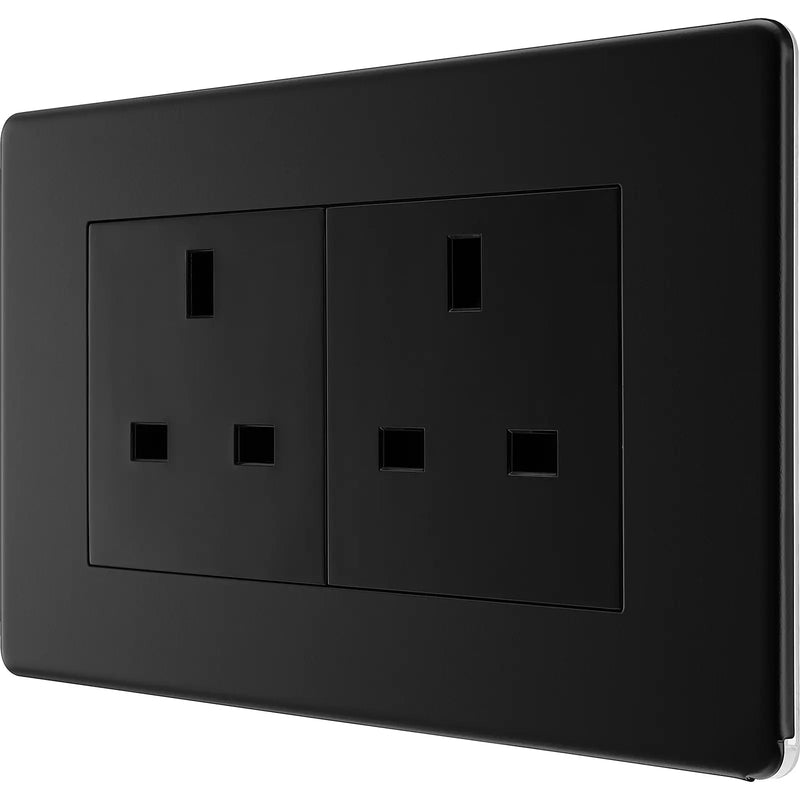 BG Electrical Flatplate Screwless Matt Black - Double unswitched