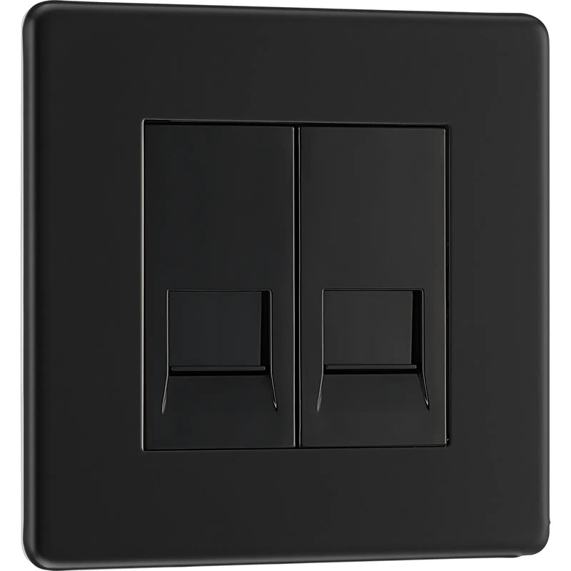 BG Electrical Flatplate Screwless Matt Black - Double, RJ11 telephone socket