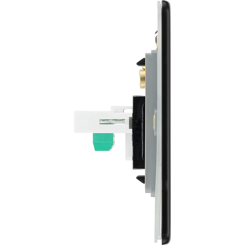 BG Electrical Flatplate Screwless Matt Black - Double, RJ11 telephone socket