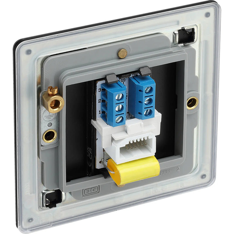 BG Electrical Flatplate Screwless Matt Black - Single telephone socket, master