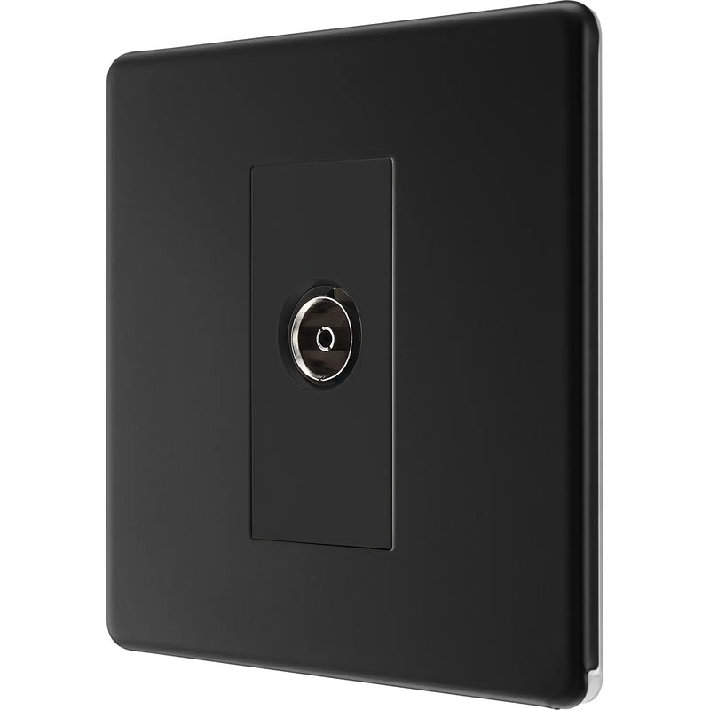 BG Electrical Flatplate Screwless Matt Black - Single isolated, co-axial