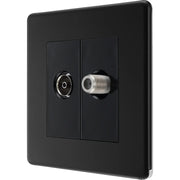 BG Electrical Flatplate Screwless Matt Black - Double satellite and co-axial