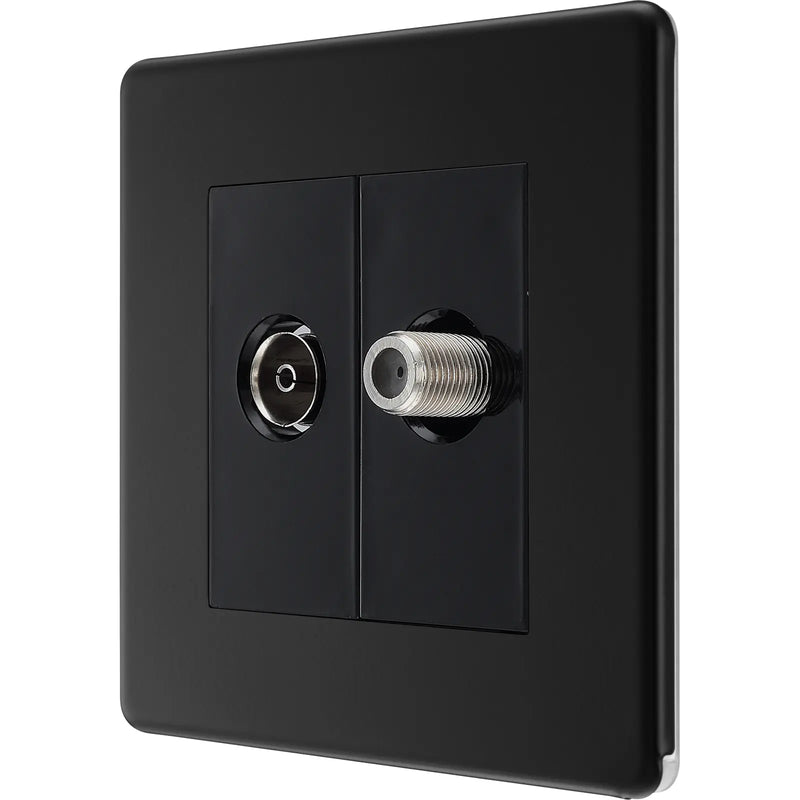 BG Electrical Flatplate Screwless Matt Black - Double satellite and co-axial
