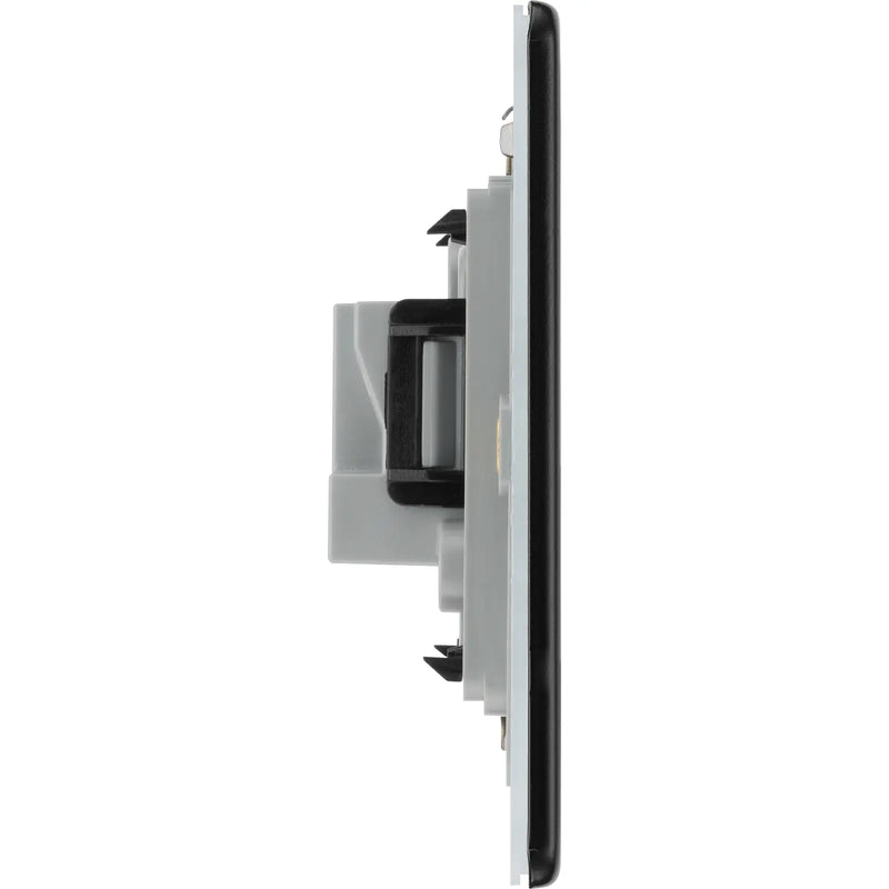BG Electrical Flatplate Screwless Matt Black - 2A, Single, unswitched, round pin