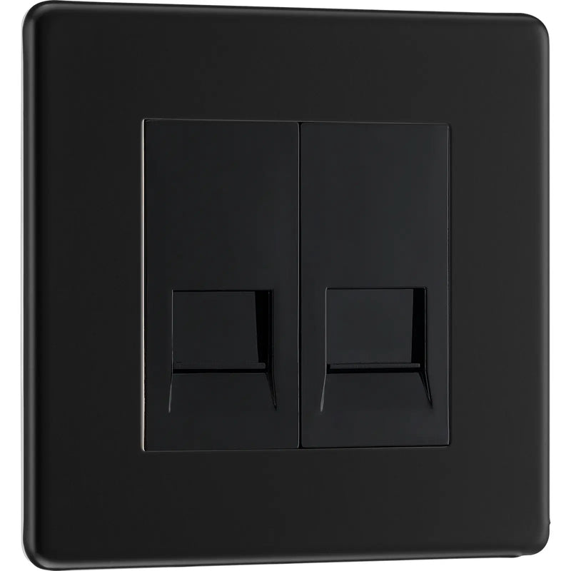BG Electrical Flatplate Screwless Matt Black - Double telephone socket, master