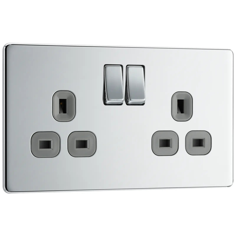 BG Electrical Flatplate Screwless Polished Chrome - Double switched, double pole