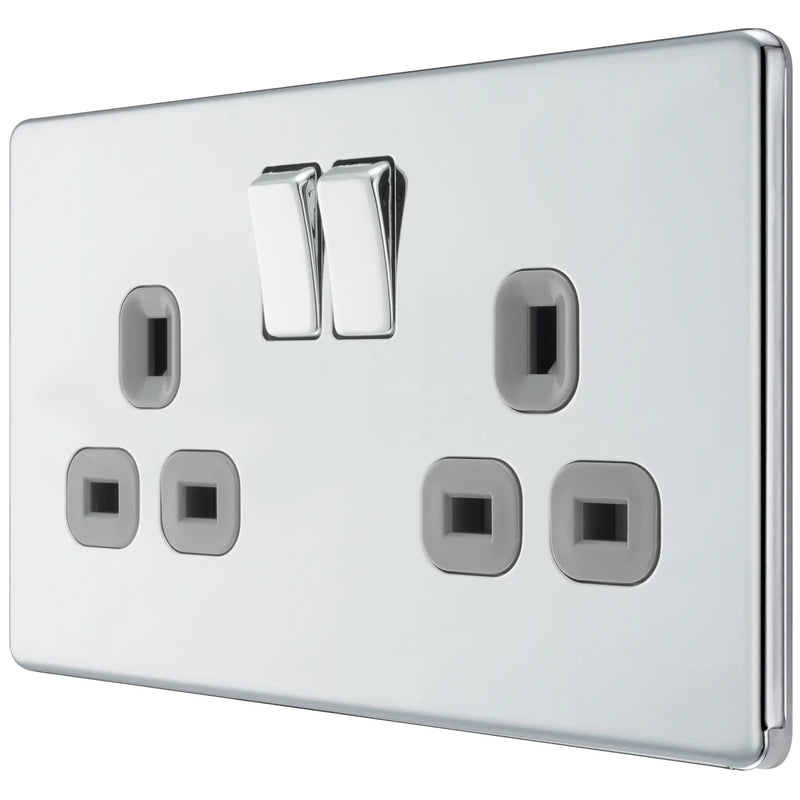 BG Electrical Flatplate Screwless Polished Chrome - Double switched, double pole