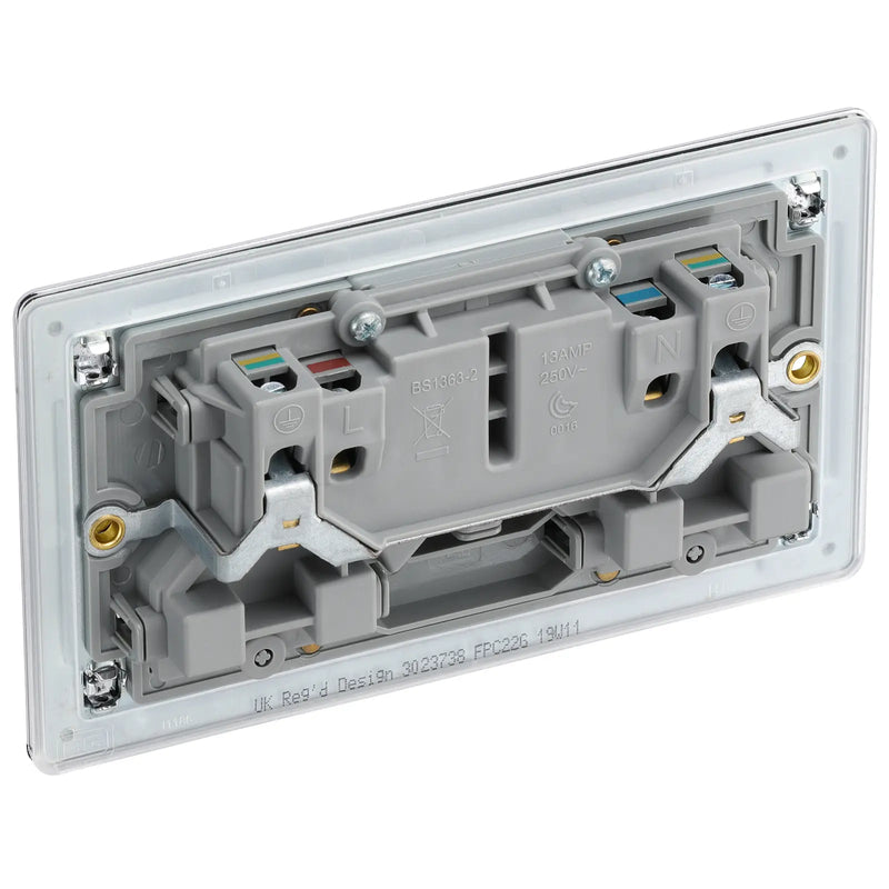 BG Electrical Flatplate Screwless Polished Chrome - Double switched, double pole
