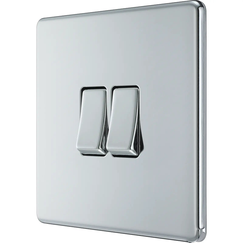 BG Electrical Flatplate Screwless Polished Chrome - Double, 2 way switch