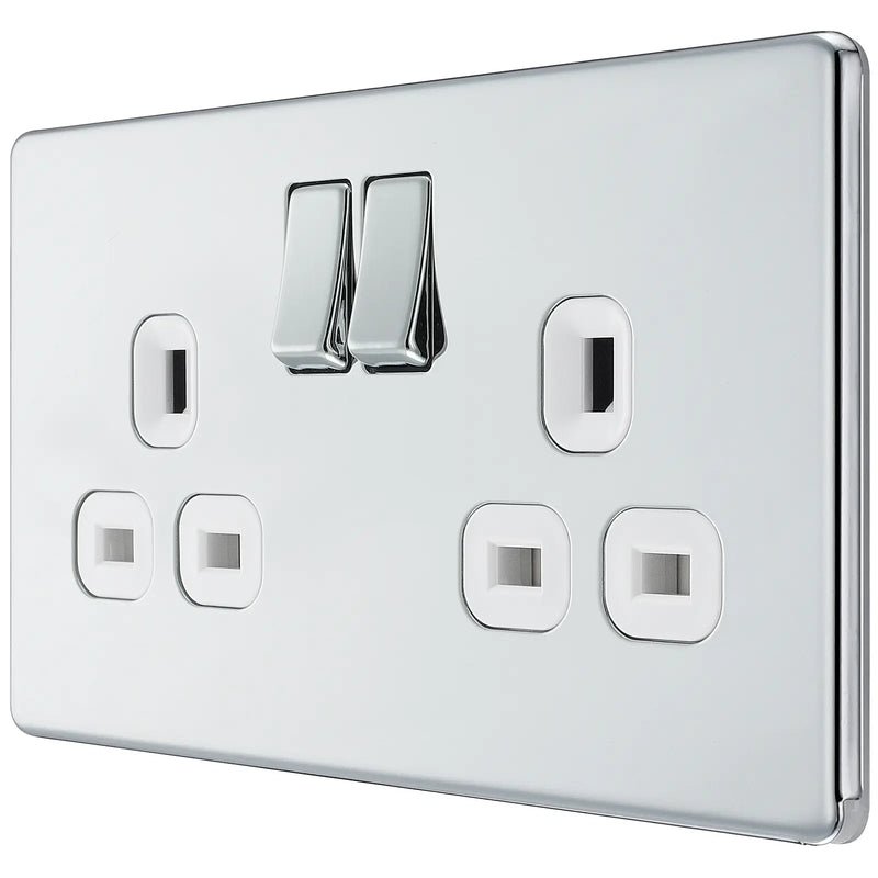 BG Electrical Flatplate Screwless Polished Chrome - Double switched, double pole