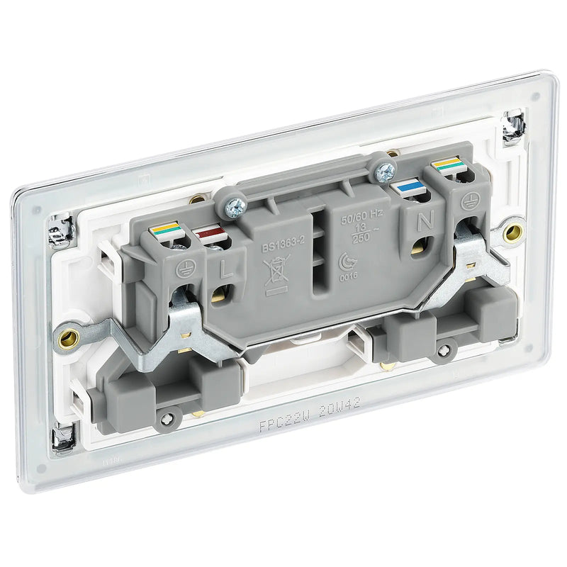 BG Electrical Flatplate Screwless Polished Chrome - Double switched, double pole