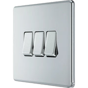BG Electrical Flatplate Screwless Polished Chrome - Triple, 2 way switch