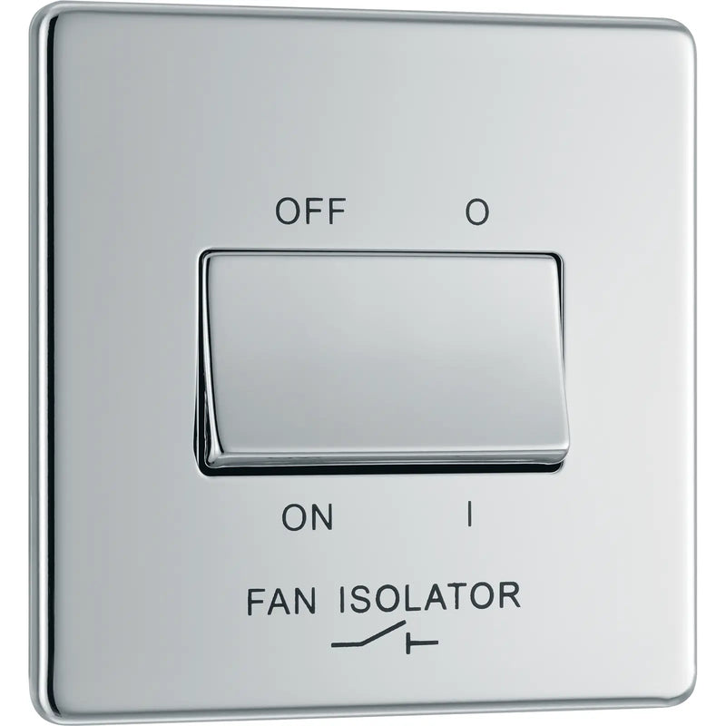 BG Electrical Flatplate Screwless Polished Chrome - Triple pole fan isolator