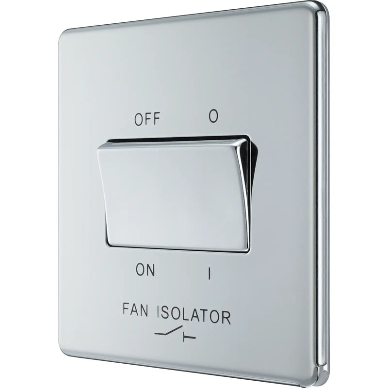 BG Electrical Flatplate Screwless Polished Chrome - Triple pole fan isolator