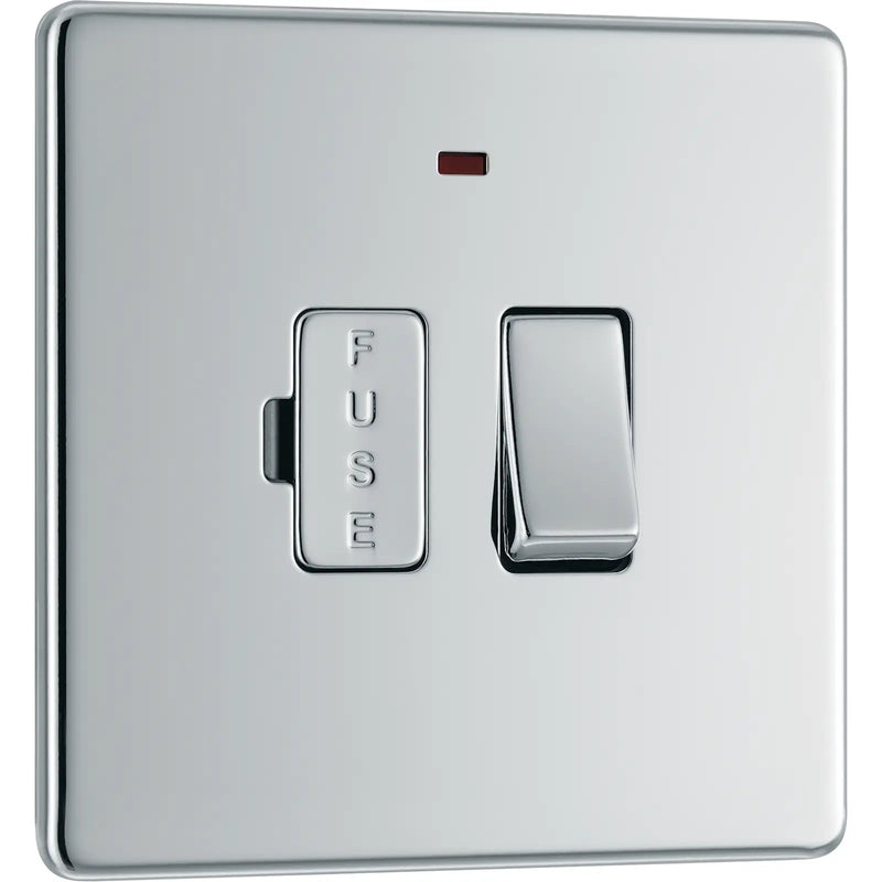 BG Electrical Flatplate Screwless Polished Chrome - Switched and fused with indicator