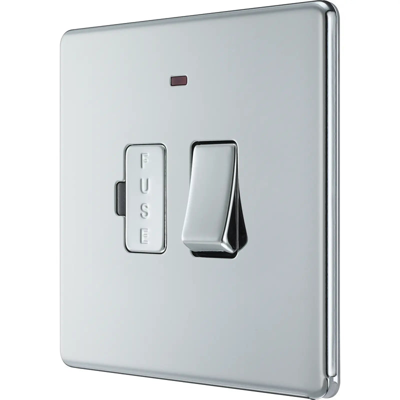 BG Electrical Flatplate Screwless Polished Chrome - Switched and fused with indicator