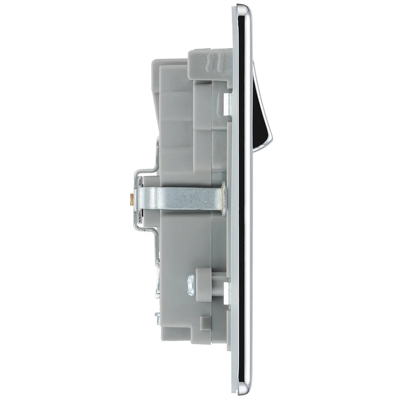 BG Electrical Flatplate Screwless Polished Chrome - Double switched, single pole, with 2 x USB A