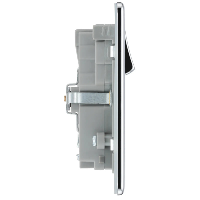 BG Electrical Flatplate Screwless Polished Chrome - Double switched, single pole, with 2 x USB A