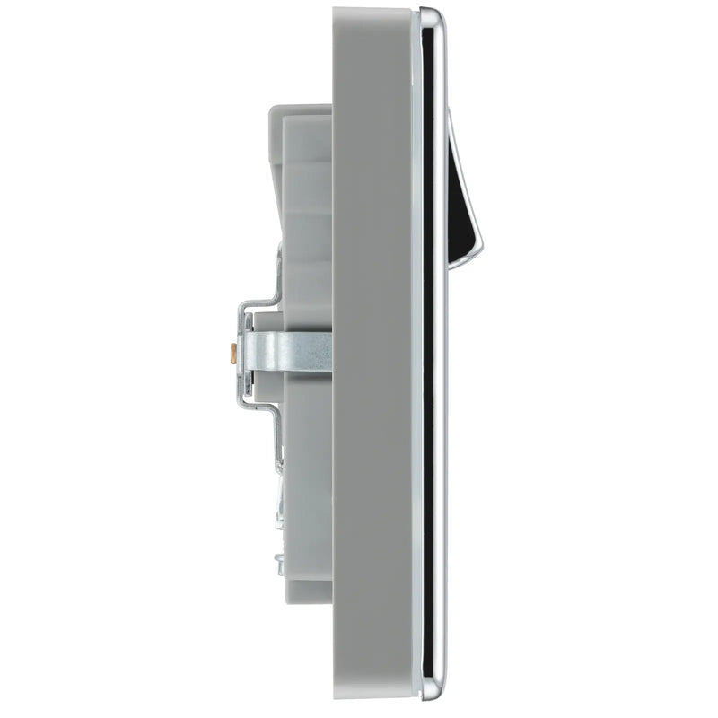 BG Electrical Flatplate Screwless Polished Chrome - Double switched, single pole, with 2 x USB A