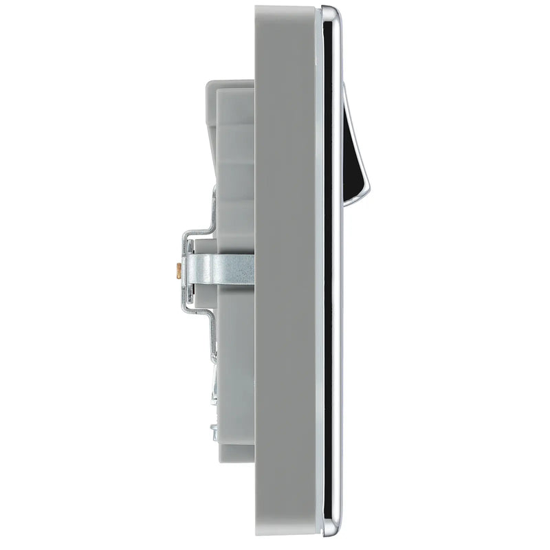 BG Electrical Flatplate Screwless Polished Chrome - Double switched, single pole, with 2 x USB A