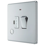 BG Electrical Flatplate Screwless Polished Chrome - Switched and fused with indicator and flex outlet