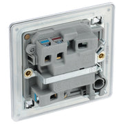 BG Electrical Flatplate Screwless Polished Chrome - Switched and fused with indicator and flex outlet