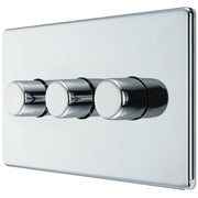 BG Electrical Flatplate Screwless Polished Chrome - Triple, 2 way push 200W