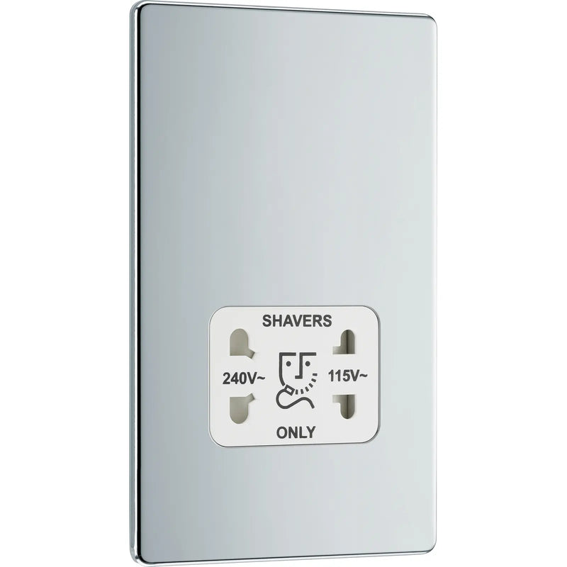 BG Electrical Flatplate Screwless Polished Chrome - 115/240V dual voltage shaver socket