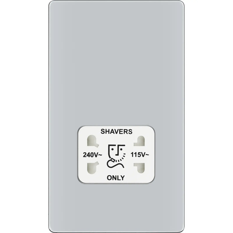 BG Electrical Flatplate Screwless Polished Chrome - 115/240V dual voltage shaver socket