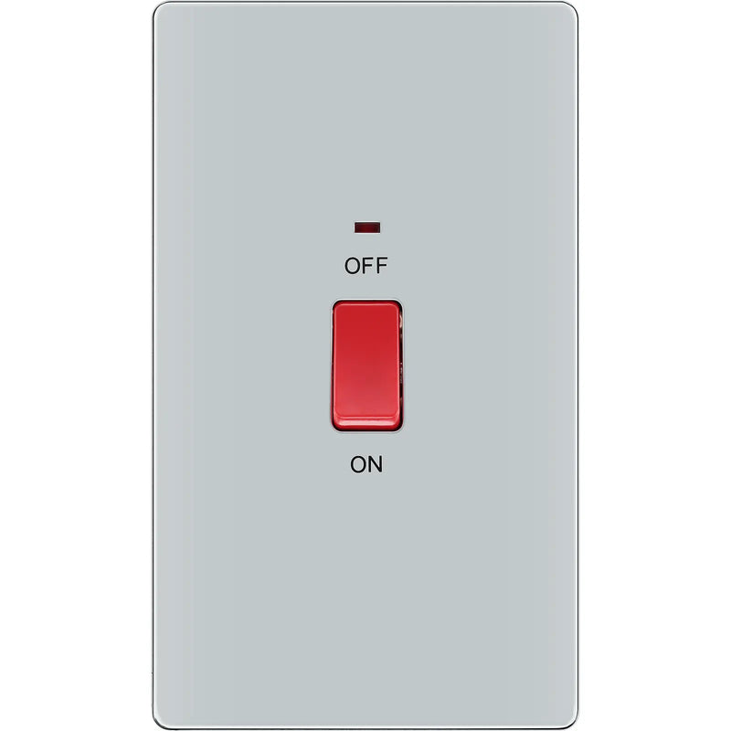 BG Electrical Flatplate Screwless Polished Chrome - 45A, double pole, large plate, with indicator