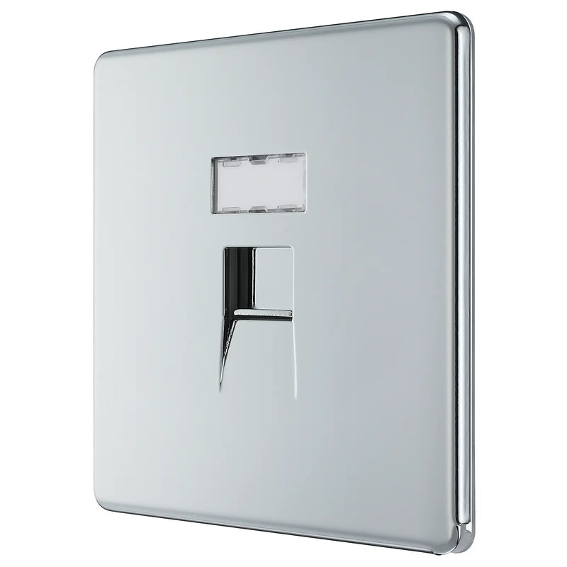 BG Electrical Flatplate Screwless Polished Chrome - Single, RJ45 data socket