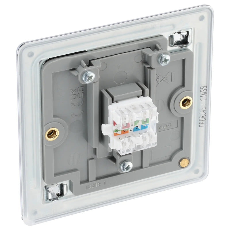 BG Electrical Flatplate Screwless Polished Chrome - Single, RJ45 data socket