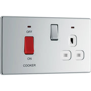 BG Electrical Flatplate Screwless Polished Chrome - 45A double pole, with switched socket and indicators