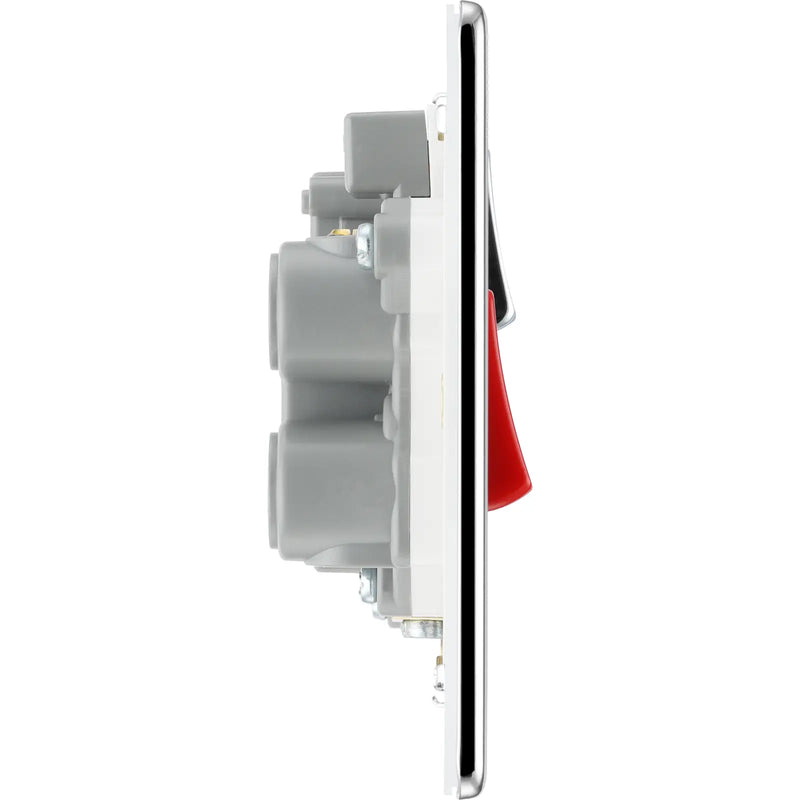 BG Electrical Flatplate Screwless Polished Chrome - 45A double pole, with switched socket and indicators