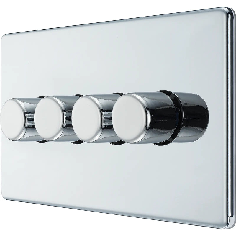 BG Electrical Flatplate Screwless Polished Chrome - Quadruple, 2 way push 200W