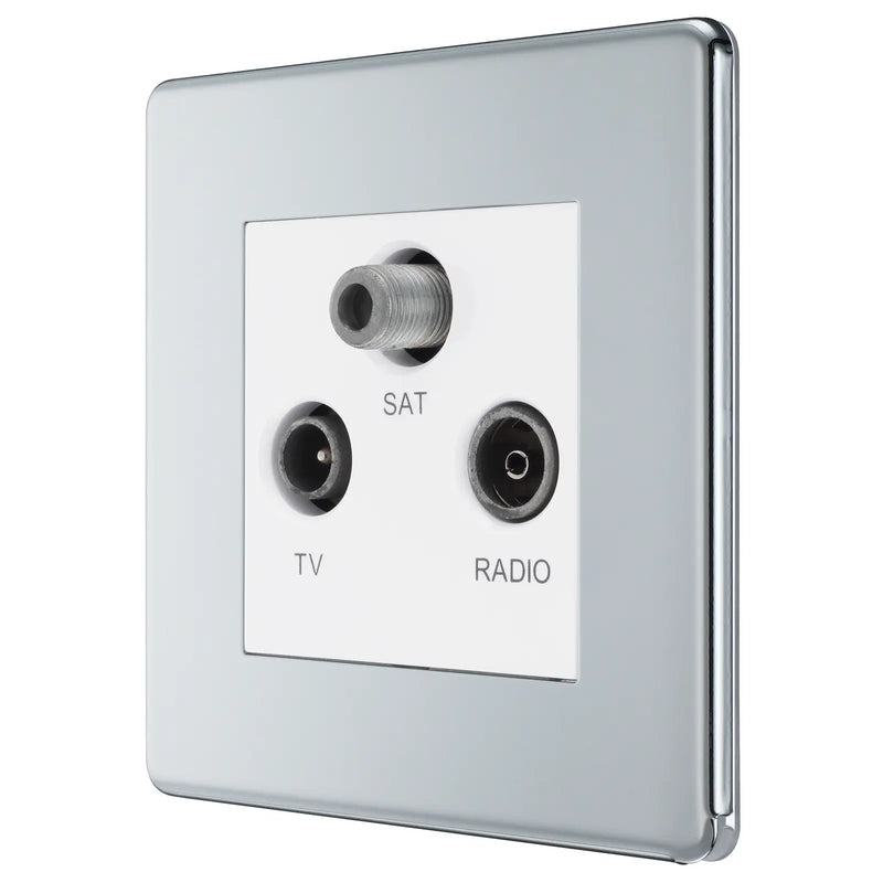 BG Electrical Flatplate Screwless Polished Chrome - Triple TV/FM/SAT triplex - screened